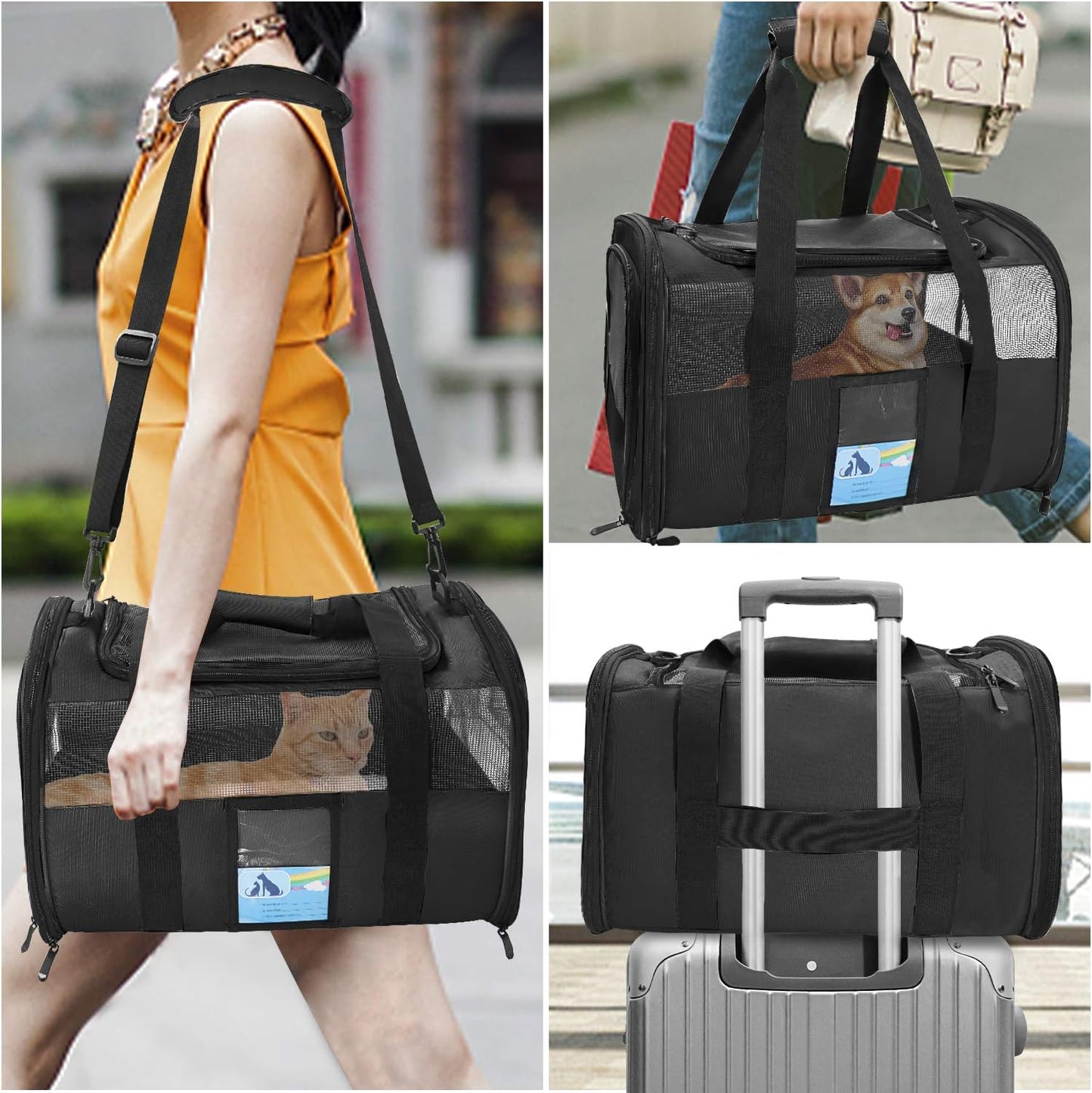Pet Carrier - Airline & TSA Approved, Soft Cat & Dog Carrier for Medium & Small Pets, up to 15 Lbs, Black