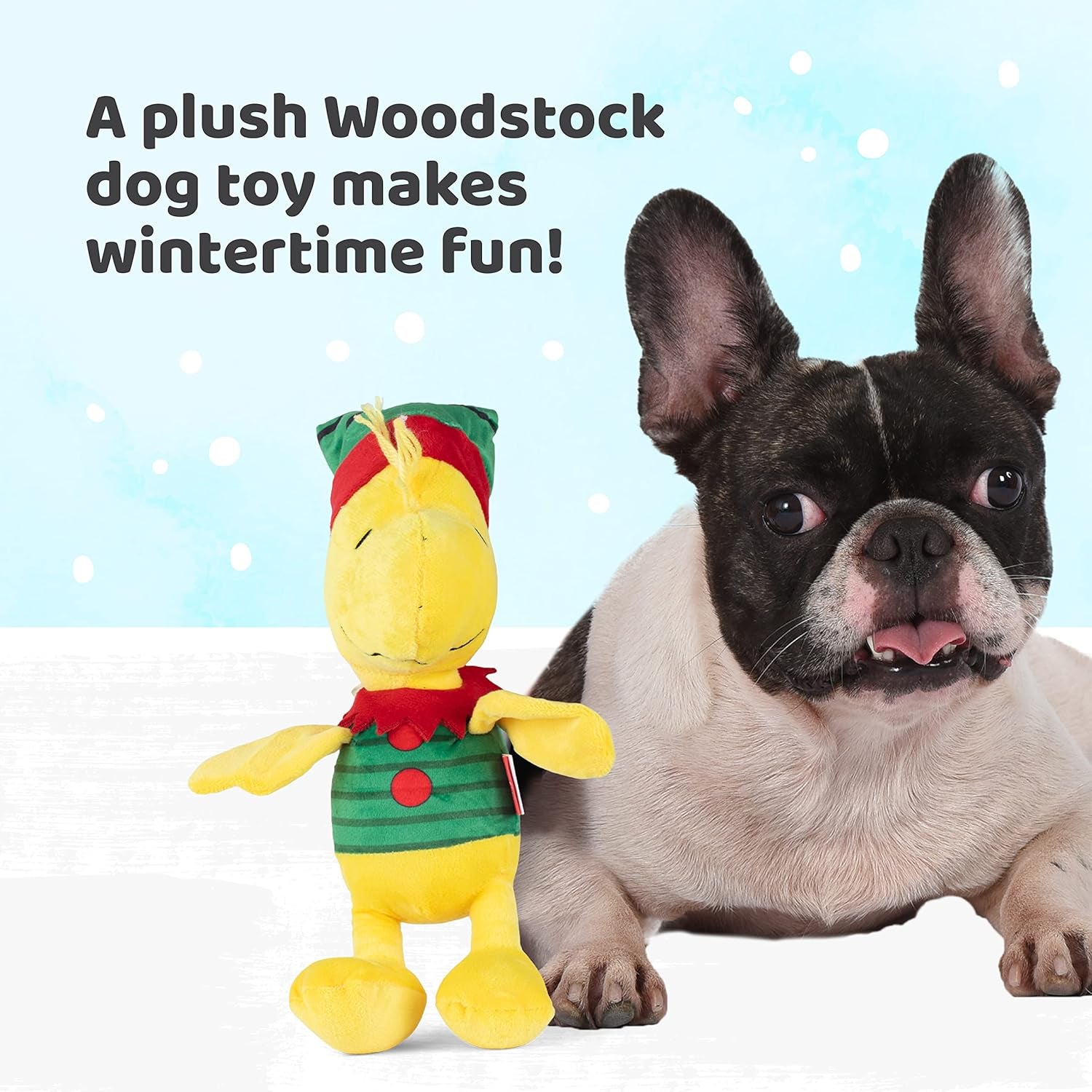 Comics 6" Holiday Woodstock Plush Elf Dog Toy | Small Squeaky Dog Toy, Yellow Dog Chew Toy | Woodstock Stuffed Animal Toy for Dogs Officially Licensed by Comics, (FF14017)