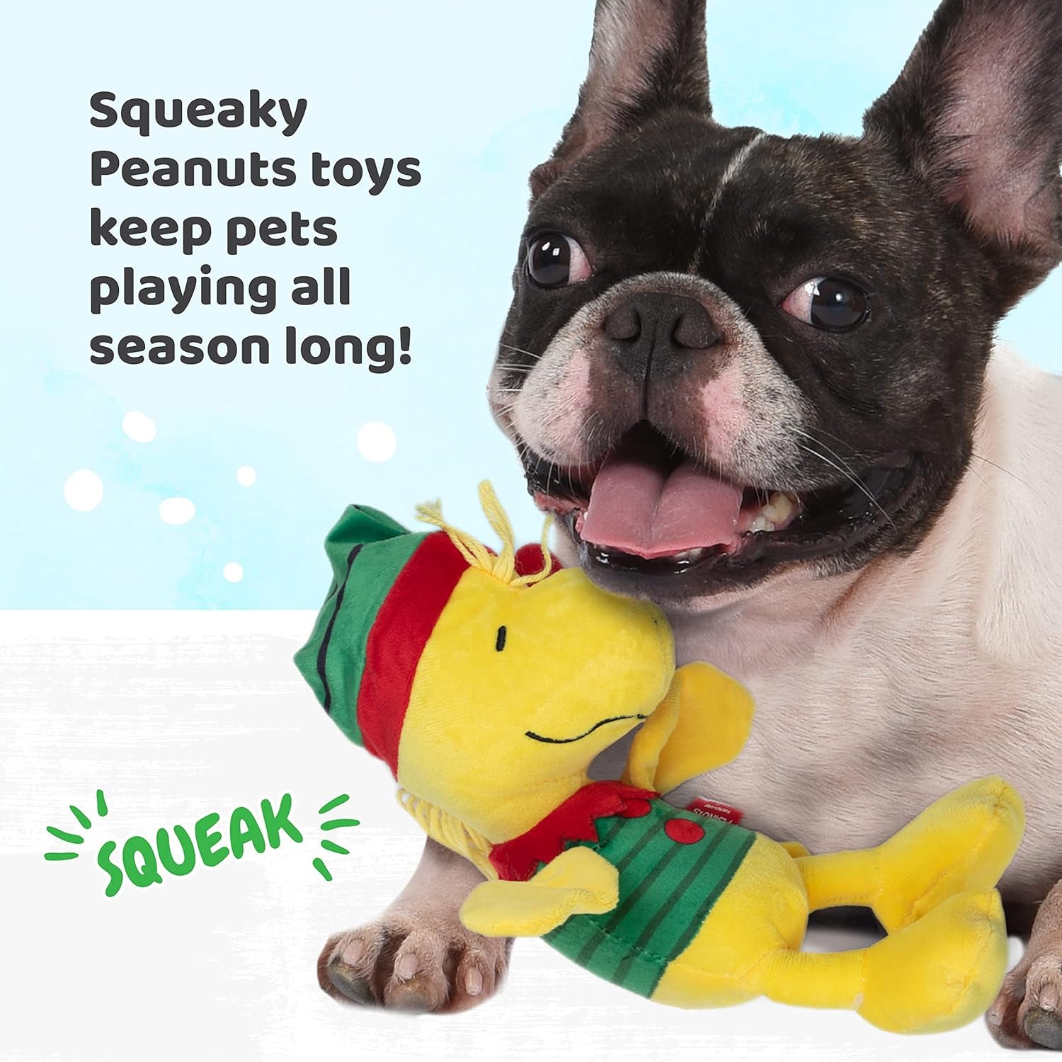 Comics 6" Holiday Woodstock Plush Elf Dog Toy | Small Squeaky Dog Toy, Yellow Dog Chew Toy | Woodstock Stuffed Animal Toy for Dogs Officially Licensed by Comics, (FF14017)
