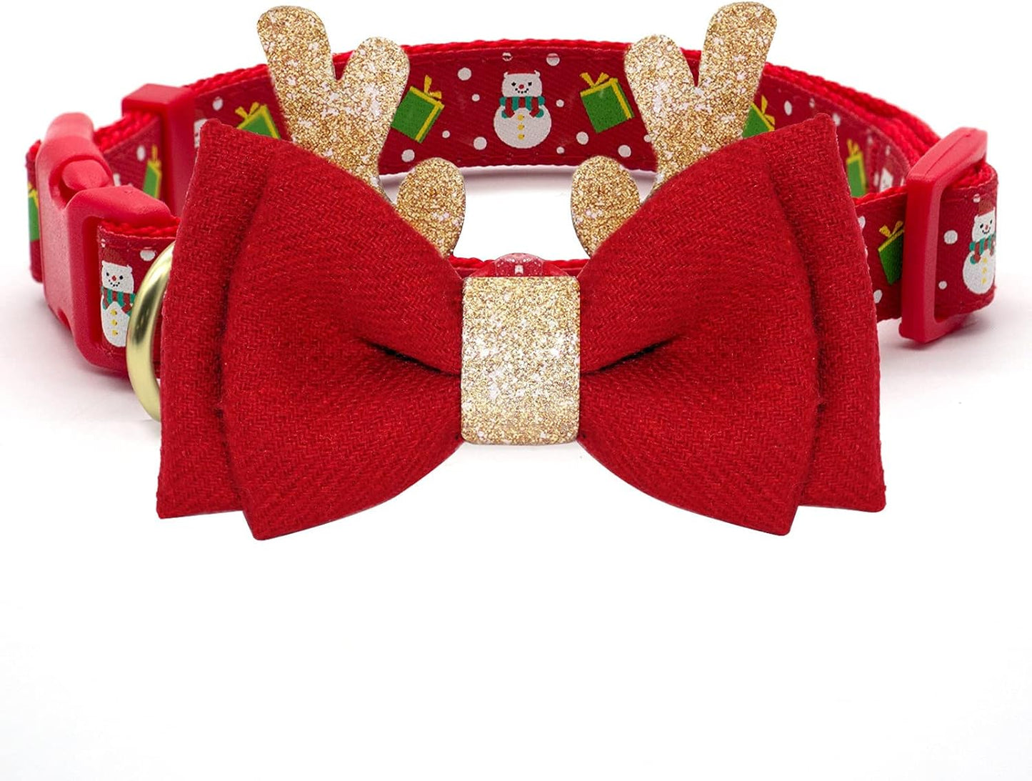 Adjustable Christmas Dog Collar with Antler Bow Tie Accessories for Medium Dogs
