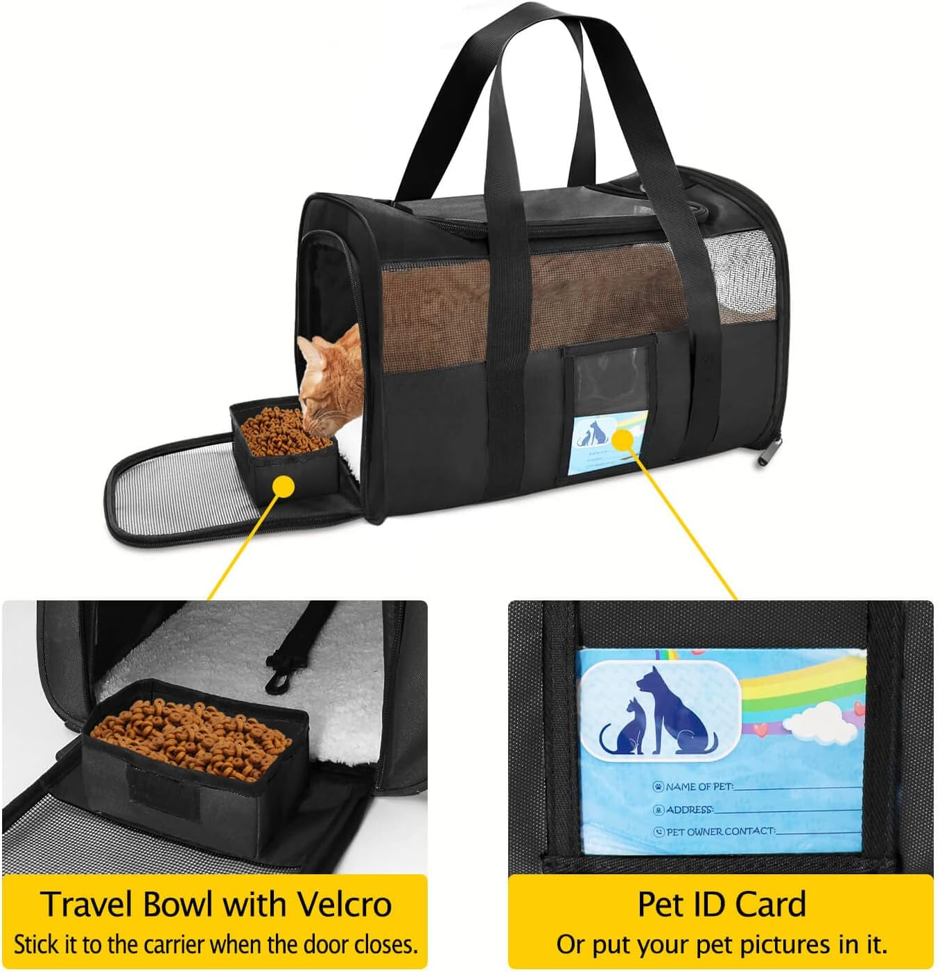 Pet Carrier - Airline & TSA Approved, Soft Cat & Dog Carrier for Medium & Small Pets, up to 15 Lbs, Black