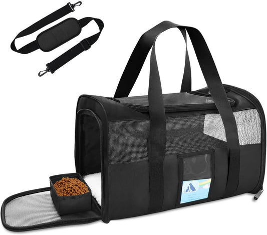 Pet Carrier - Airline & TSA Approved, Soft Cat & Dog Carrier for Medium & Small Pets, up to 15 Lbs, Black
